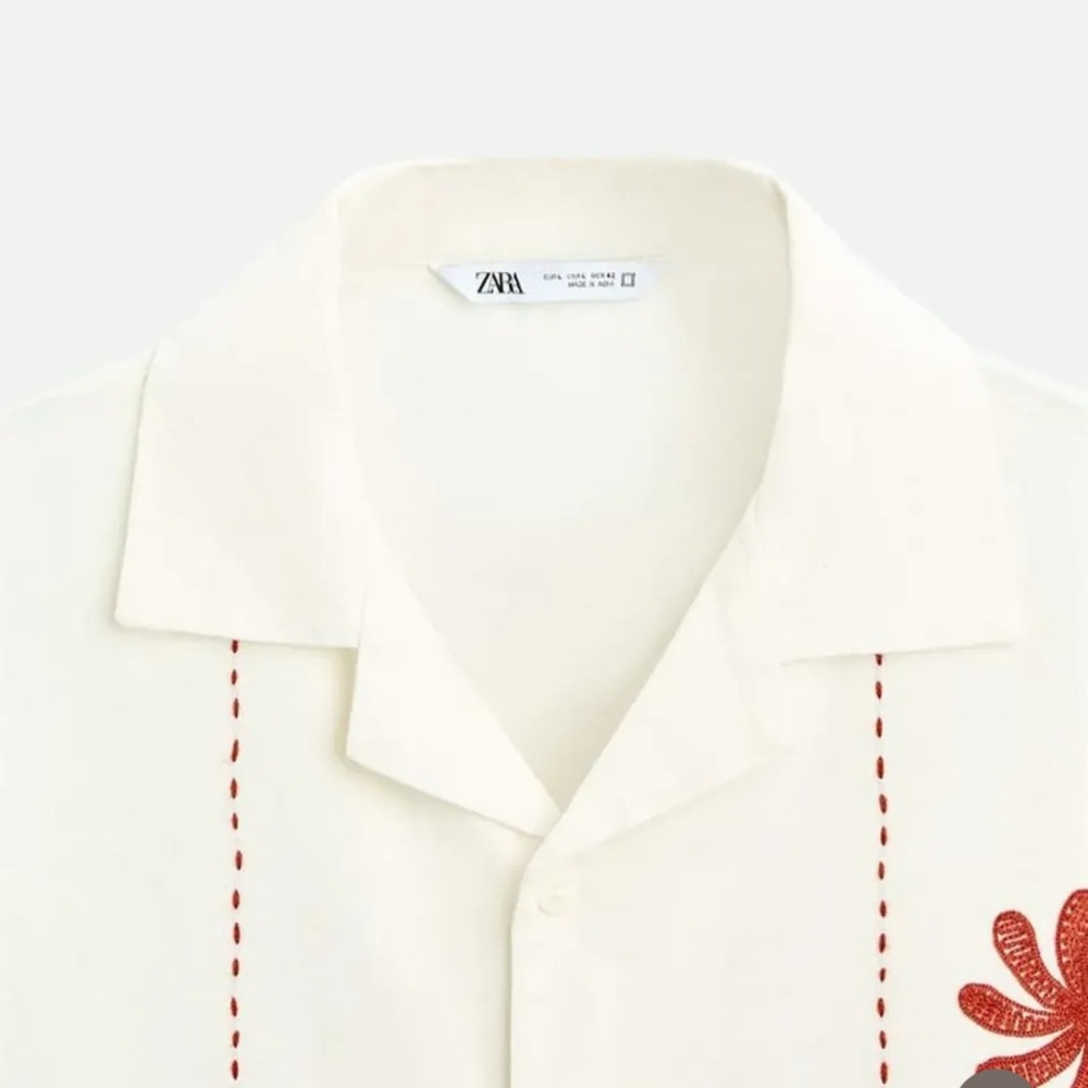 Zara Off-White Shirt with Red Detailing